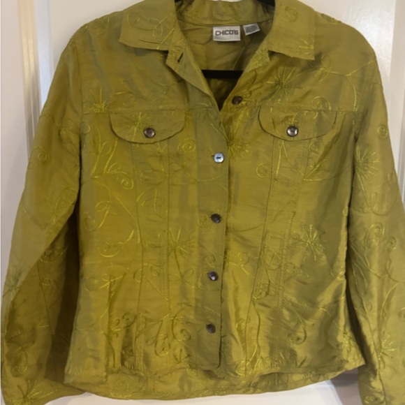 Chico's Jackets & Blazers - Chico's 100% Silk Lime Green Embroidered Jacket Size 0